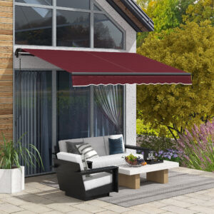 10' x 8' Retractable Awning, 280gsm UV Resistant Sunshade Shelter, for Deck, Balcony, Yard, Wine Red