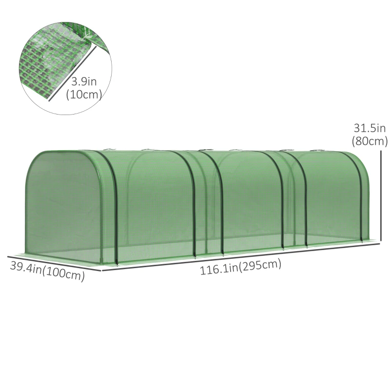 9.7' x 3.3' x 2.5' Mini Tunnel Greenhouse with PE Cover Garden Green Grow Shed with Steel Frame Zipped Doors, Dark Green - Image 2