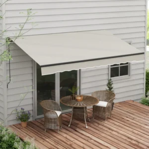12' x 10' Retractable Awning, 280gsm UV Resistant Sunshade Shelter, for Deck, Balcony, Yard, Light Grey