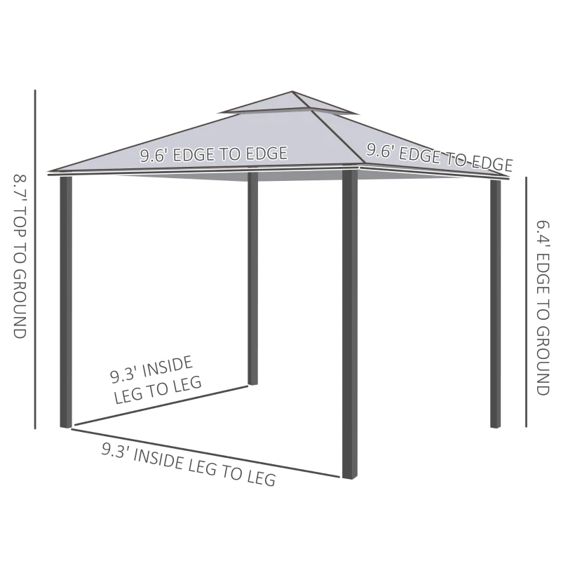 10' x 10' Patio Gazebo Outdoor Pavilion 2 Tire Roof Canopy Shelter Garden Event Party Tent Yard Sun Shade Steel Frame w- Mosquito Netting Grey - Image 2