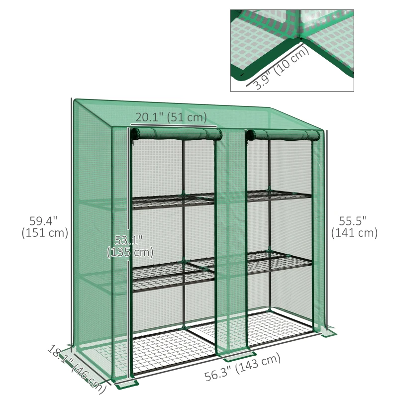 Portable Mini Greenhouse Green House with 3 Tier Shelves, Reinforced PE Cover, Roll-up Doors, 56.3" x 18.1" x 59.4" - Image 2