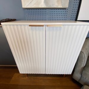 Fluted White Cabinet with Gold Pulls. 28.5x16x34
