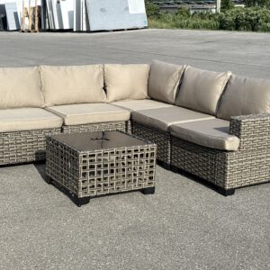 Outdoor Sectional with Beige Zippered 4" Cushions and Light up Solar Table