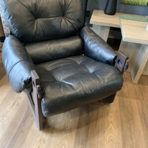 MCM Full Grain, Genuine Leather Chair. Solid Wood Frame. 35x28x32"H