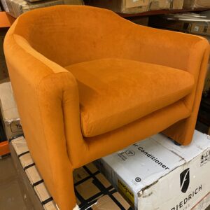 Esly Modern Barrel Chair.  Orange Velvet. Measures 32x32x19" seat height. Back height is 29"