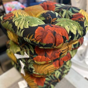 Outdoor Thick Seat Cushions. Floral on Black. 19"W x 20"D