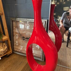 Hajari Resin Floor Vase in Red. Priced to clear due to damage on top back rim. 14'Wx34"H