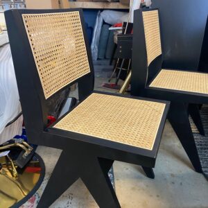 Pair of Black Solid Wood Side or Dining Chairs with Rattan Seat and Back