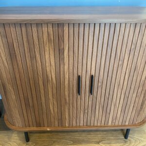 Rishaw Fluted Walnut Sideboard with Wrap Around Door and two Adjustable Shelves. 35x16x30"H