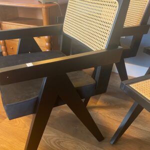 Two Solid Wood Frame with Rattan Back and Velvet Seat Side Chairs