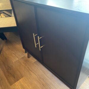 Anita two door wood accent cabinet with bronze pulls in walnut finish with adjustable shelf. 32x16x32”H